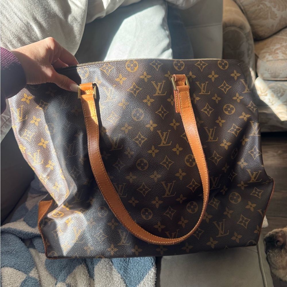 Louis Vuitton Monogram Canvas Tote with Tan Straps